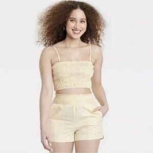 NEW A new Day Pastel Yellow smocked crop tube top, size small
